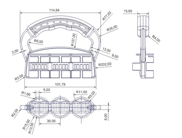 Dimensional engineering CAD drawings.